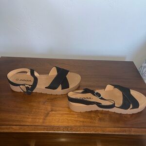 Soda Black Sandals with Tan Sole